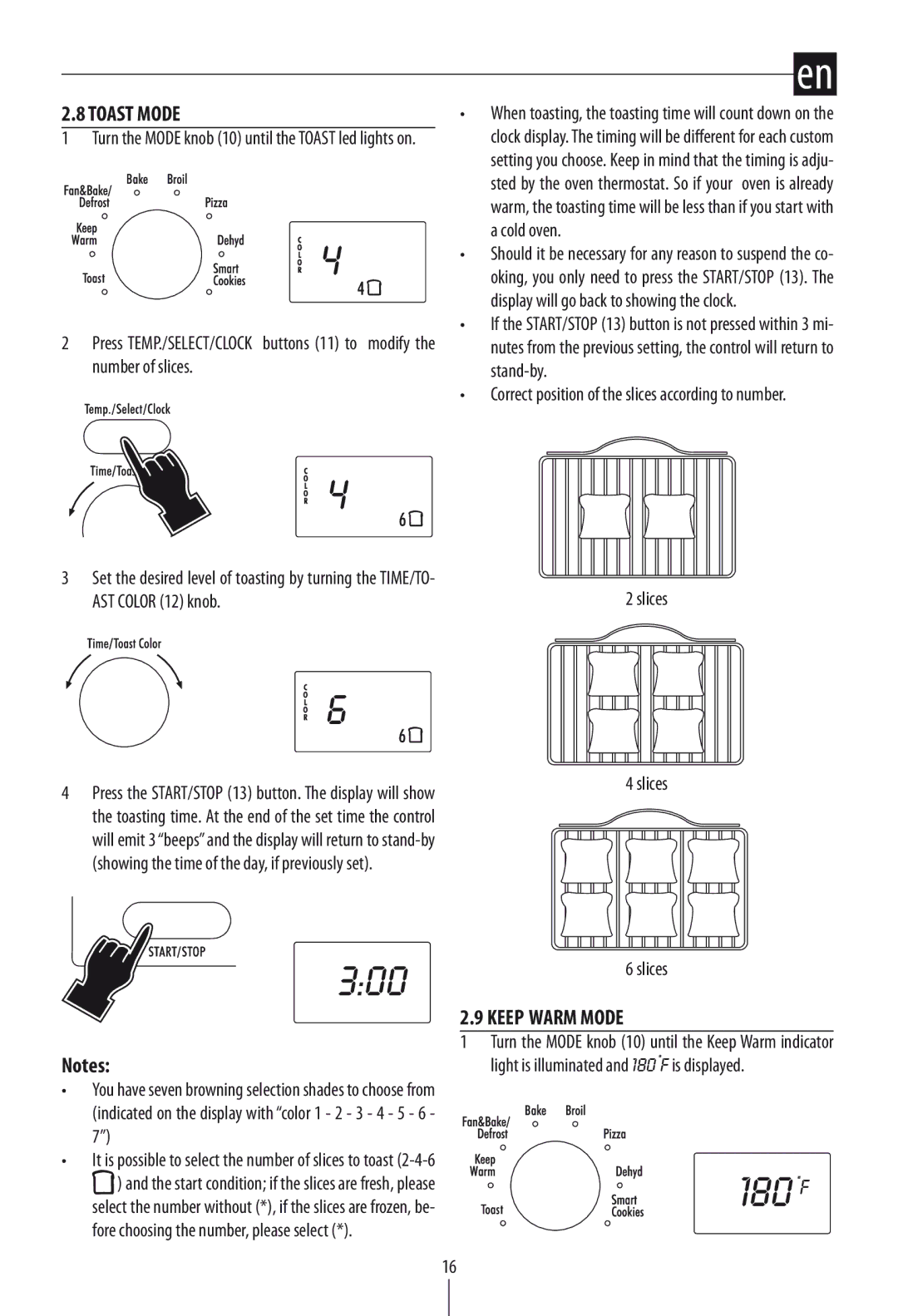 DeLonghi DO1289 manual Toast Mode, KEEP WARM Mode 